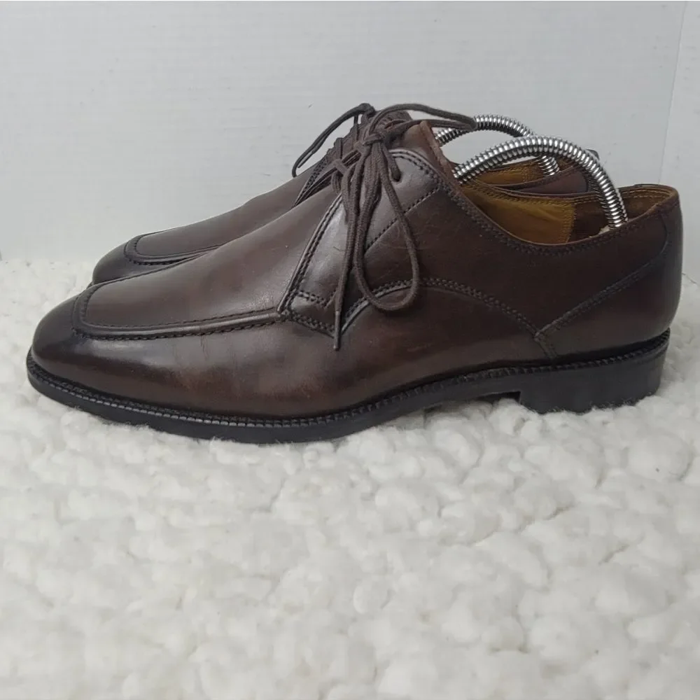Cole Haan Brown Burnished Leather Apron Toe Derby 8.5M Mens Dress Office Shoes
